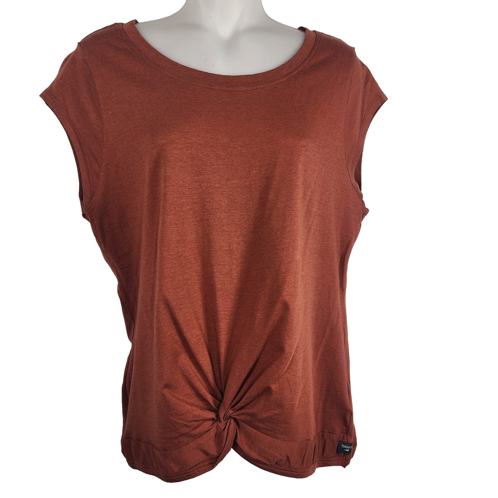 Toad&Co Women Top Anza Organic Cotton Tencel Twist Front Short Sleeve Cinnamon L